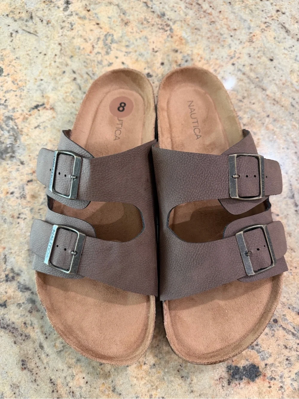 Nautica Mens Dark Brown Double-Buckle Slide Sandals Size 8